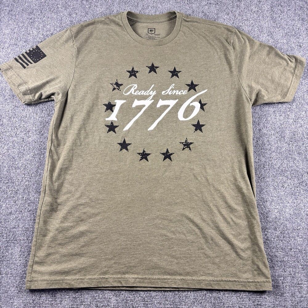 RC1 Shirt Mens XL Green 1776 Ready Since American Flag Sleeve Patriotic Tee